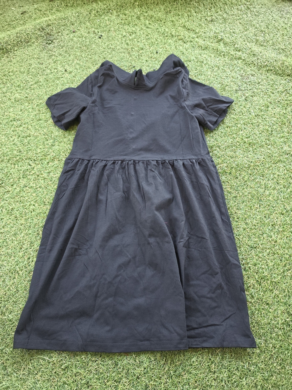 Kids Black Short-Sleeve Gathered Waist Dress